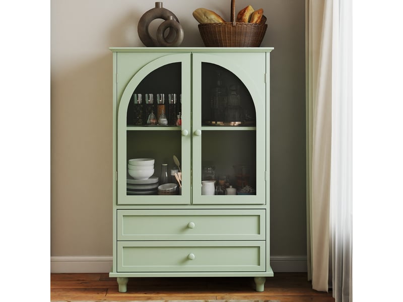 Buffet haut 2 portes vitrées et 2 tiroirs 71x38x106,5 cm vert menthe - Conforama B