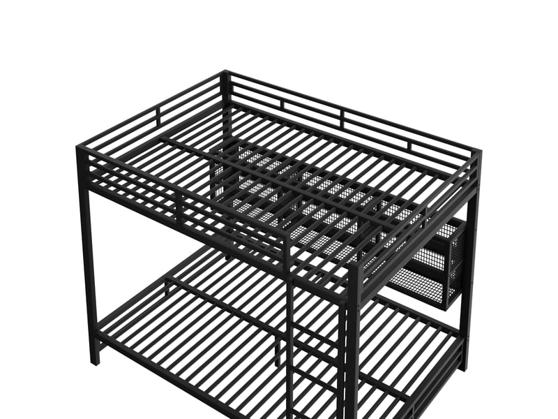  Lit superposé noir 140x200 cm en métal avec 6 compartiments de rangement, éclairage led et barrières de protection  - Conforama E