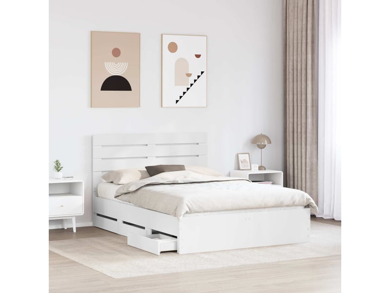 Lit double- lit adulte - cadre de lit avec tiroir blanc 160 x 200 cm bois ingénierie - Conforama B