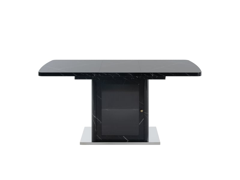 Table à manger extensible 120-160 cm, effet marbre noir, pied avec rangement, base métal  - Conforama A