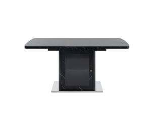 Table à manger extensible 120-160 cm, effet marbre noir, pied avec rangement, base métal