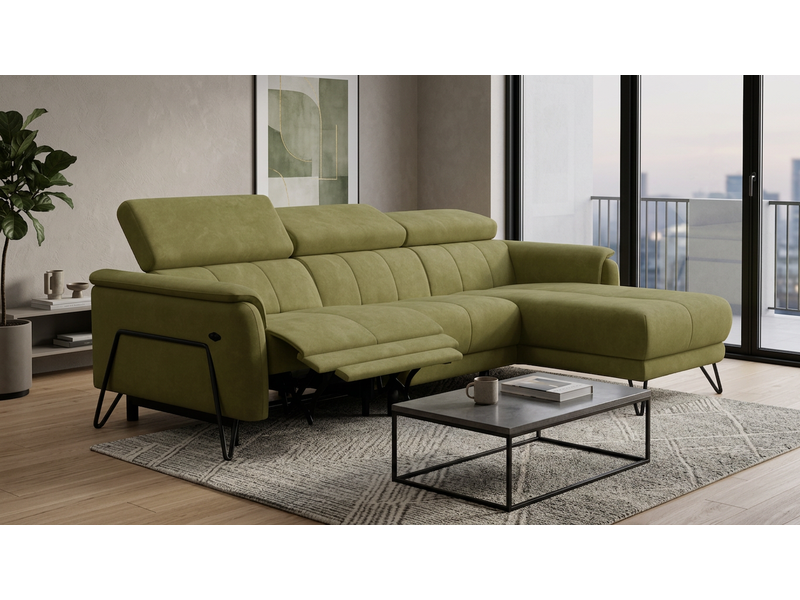 Canapé d'angle 4 places roden avec relax, tissu velours olive RODEN - Conforama B