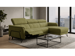 Canapé d'angle 4 places roden avec relax, tissu velours olive