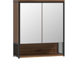 Armoire de toilette murale 56x20x65 cm – marron – 2 portes miroir à fermeture douce et rangement ouvert