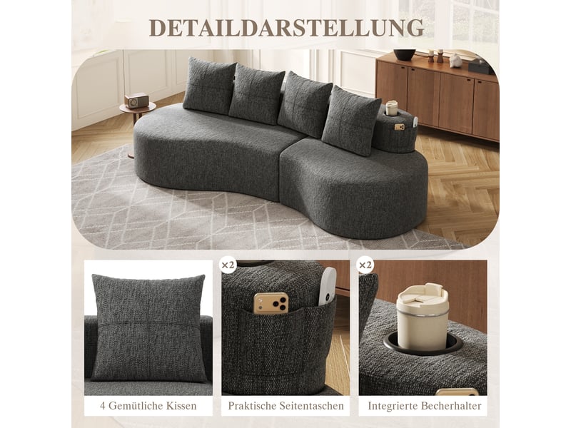  Canapé droit fixe 4 places lin gris foncé canapé compressible - Conforama D