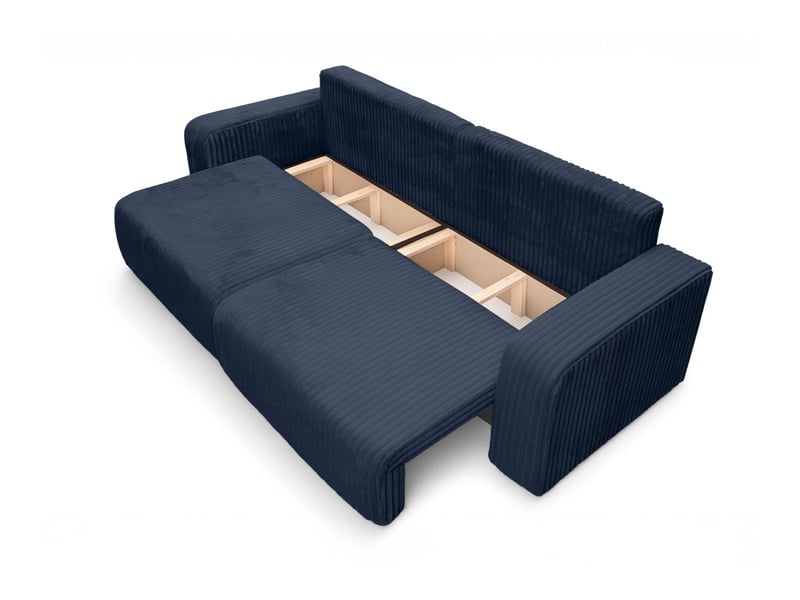  Canapé droit 3 places alya convertible en velours côtelé épais - bleu ALYA - Conforama C