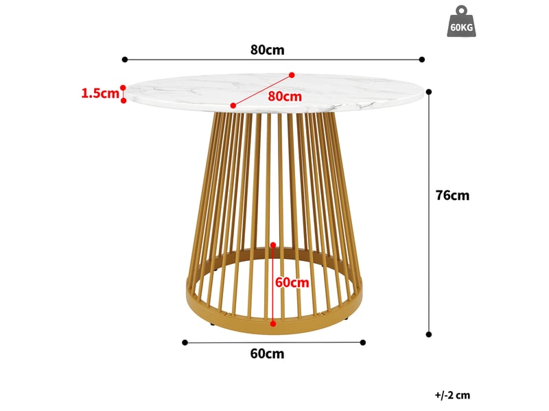  Table ronde, ø 80 cm, table de salle à manger effet marbre pieds, plateau mdf, piètement métal, coloris blanc et doré  - Conforama C