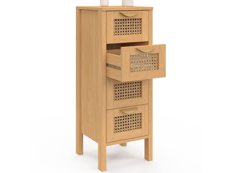 Meuble d'appoint 4 tiroirs edhen 30 cm chiffonnier bois et cannage pour entrée salle de bain  - Conforama D