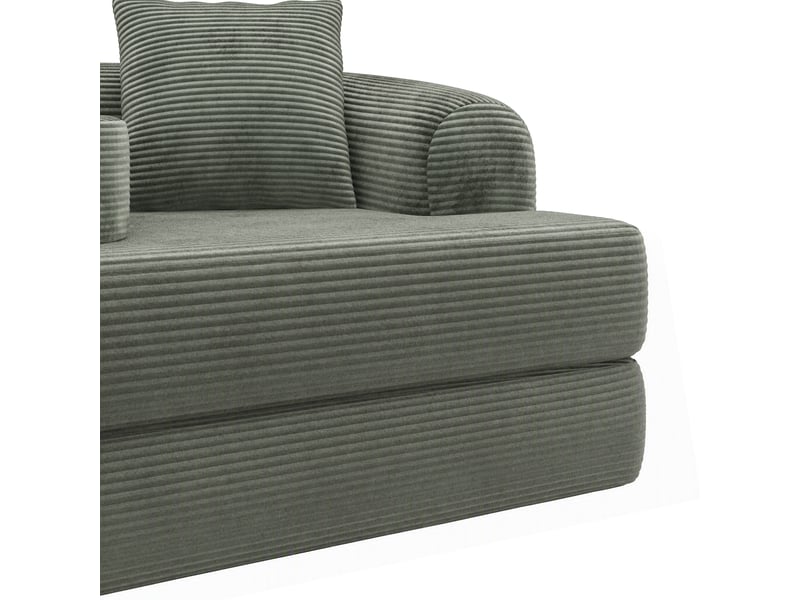  Canapé convertible 2 places en velours côtelé vert avec armature centrale amovible et 2 coussins  - Conforama R