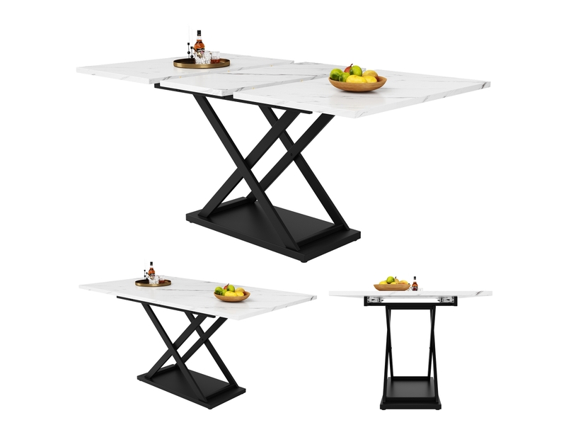  Table à manger extensible rectangulaire en mdf avec pieds en fer croisés,160x80cm,blanc table blanc - Conforama D