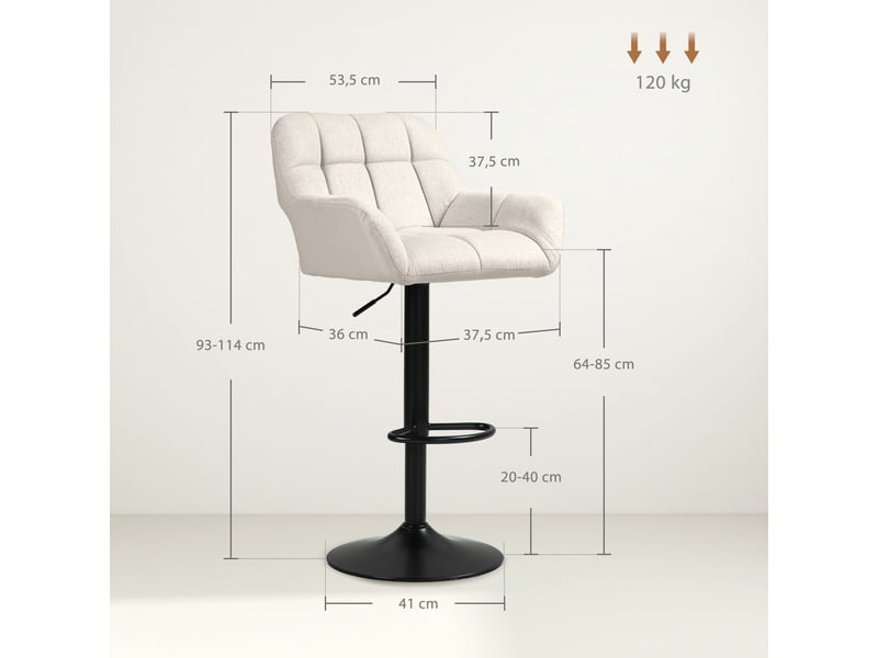  Ensemble de 2 tabourets de bar, style rétro, hauteur réglable, similicuir aspect lin, crème et noir  - Conforama E