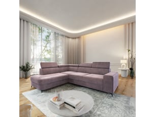 Canapé d'angle gauche convertible <strong>MASSENO</strong> <strong></strong> 4 places Velours violet avec coffre de rangement