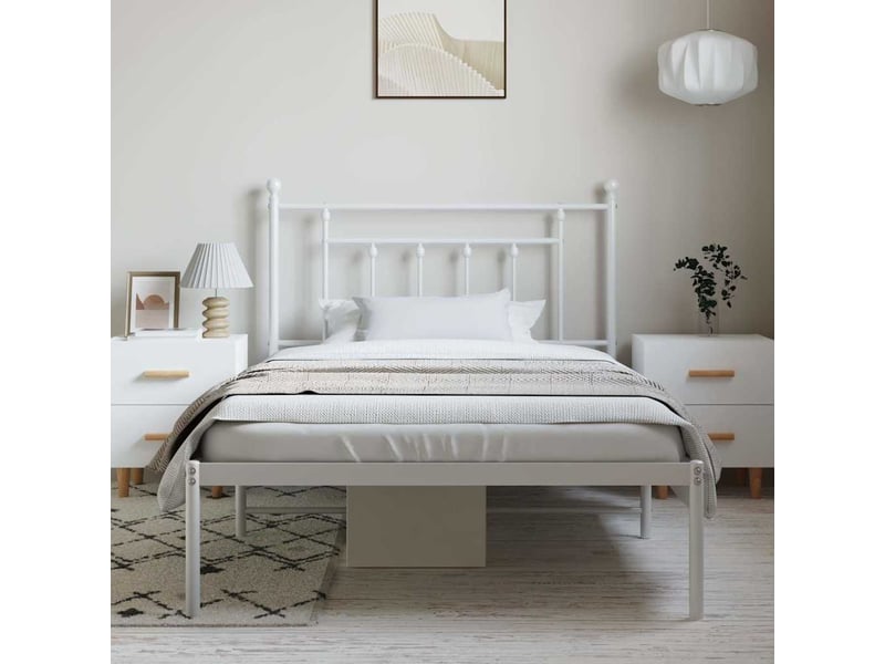  Lit simple- lit adulte -  cadre de lit métal sans matelas et tête de lit blanc 100x200 cm  - Conforama C
