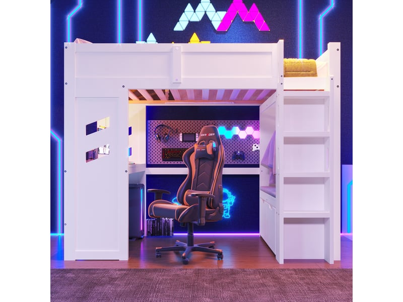  Lit mezzanine 90x200 cm coloris blanc led pin lit enfant blanc - Conforama B