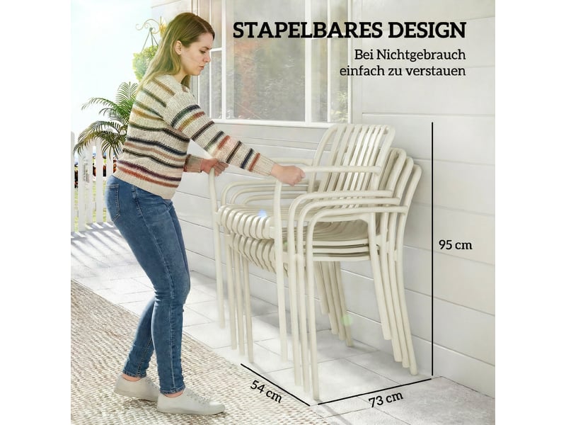  Lot de 4 chaises de jardin empilables avec accoudoirs en pp blanc crème  - Conforama E