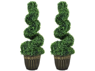 Lot de 2 buis artificiels en spirale avec pot h 90 cm vert