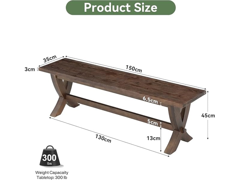  Banc en bois massif de 150 cm, banc d'entrée style maison de campagne avec pieds en croix, long banc de bout de lit en bois, banc rustique pour salon, chambre, couloir ou buanderie.  - Conforama C
