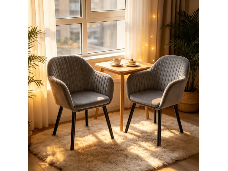  Chaise avec accoudoirs 50x42x81cm lot de 2, noir et gris foncé, bois et métal, ergonomique, salle à manger  - Conforama B