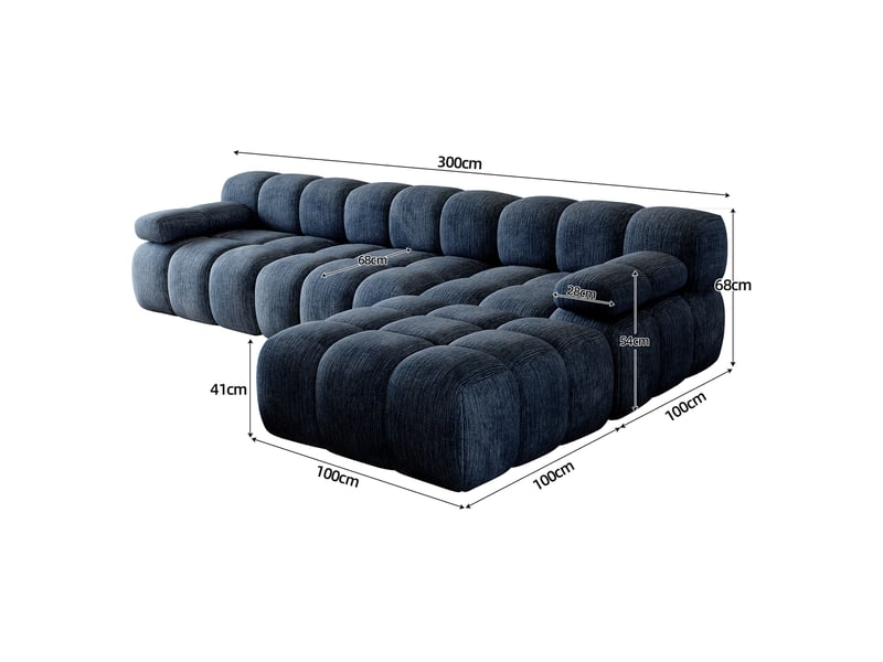 Canapé d'angle en l 300x200 cm bleu en tissu chenille, 4 places à mousse haute élasticité pour salon - Conforama C