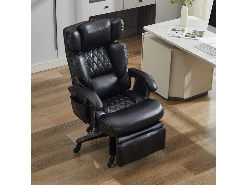  Fauteuil de bureau massant inclinable avec repose-pieds, dossier réglable et poches latérales en pu noir  - Conforama C