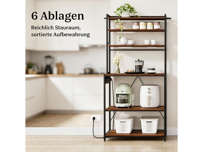 Station café moderne avec prises, étagère cuisine chêne clair, meuble rangement 167 cm - Conforama B