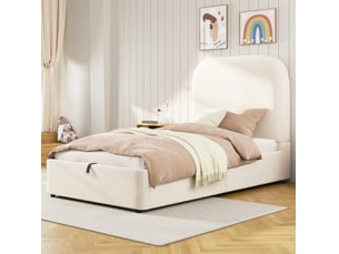 Lit rembourré ulevr 90 x 200 cm avec rangement hydraulique, tête de lit capitonnée, sommier à lattes, velours beige