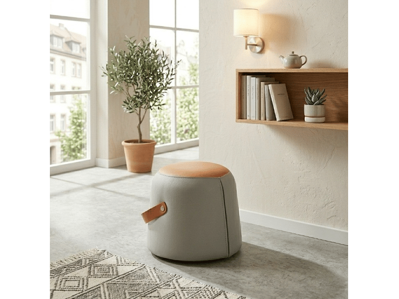 Repose-pied ottoman avec assise rembourrée, poignée de transport et format compact en pu gris et orange 34,5 × 34,5 × 29 cm - Conforama A