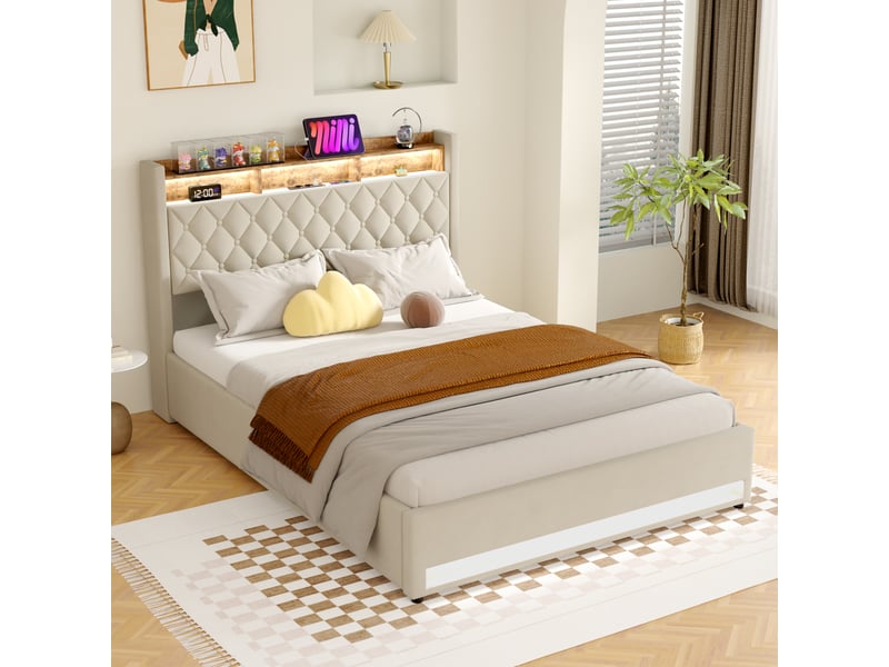  Lit coffre 160x200 cm avec led rgb, usb et prise evryae  - Conforama B