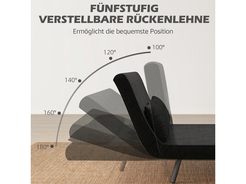  Canapé-lit 2 places convertible en velours avec 2 coussins noir 102 x 73 x 81 cm  - Conforama E