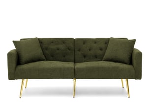 Canapé deux places en bouclé - vert - tissu en peluche - dossier réglable à 3 niveaux - 2 coussins inclus