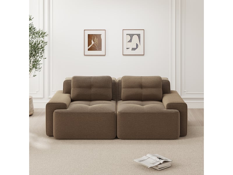 Canapé convertible, canapé-lit – 2 places, sans cadre, marron, style cloud, assise profonde, en velours tricoté - Conforama R