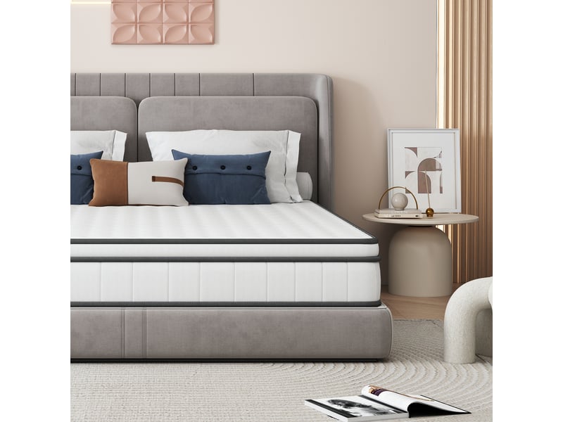  Matelas à ressorts ensachés 140x190x25 cm - blanc et bordure grise - confort ergonomique 7 zones - fermeté h2 (medium-soft)  - Conforama C