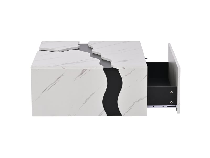  Table basse 70x70x31 cm design géométrique cubique lignes ondulées grand plateau tiroir panneau de particules blanc  - Conforama E