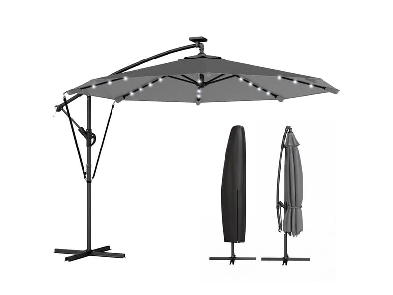 Parasol vézeval led déporté inclinable étanche gris foncé 295 cm - Conforama E
