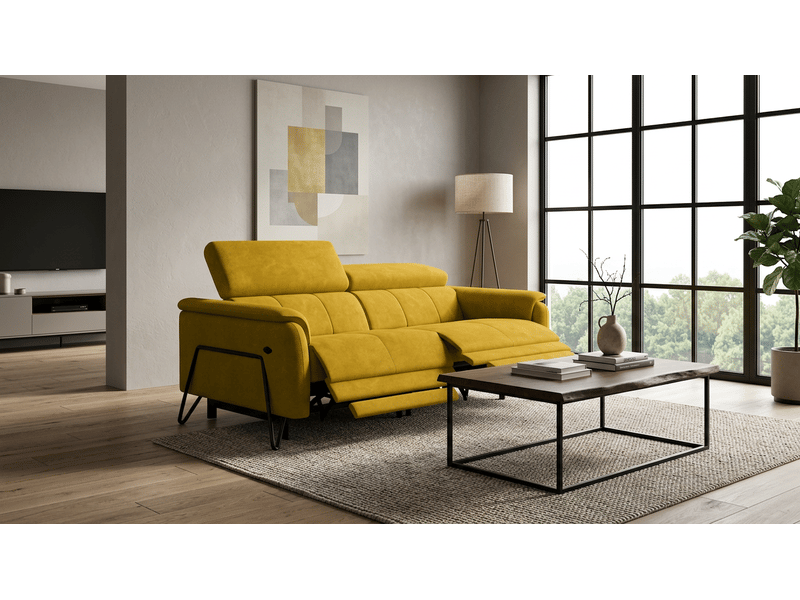 Canapé 3 places roden, 2x relax, tissu velours jaune foncé RODEN - Conforama B