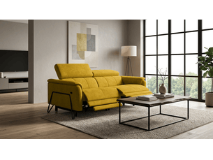 Canapé 3 places roden, 2x relax, tissu velours jaune foncé