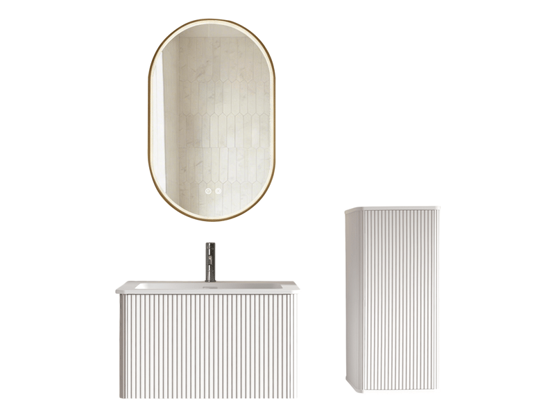  Ensemble de salle de bains avec meuble sous vasque 81x46,5x37 cm led mdf blanc  - Conforama A