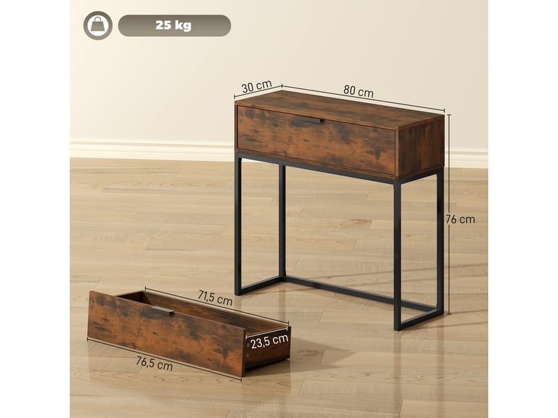  Console avec tiroir, style industriel, pour entrée ou salon, 80 x 30 x 76 cm, noire  - Conforama E