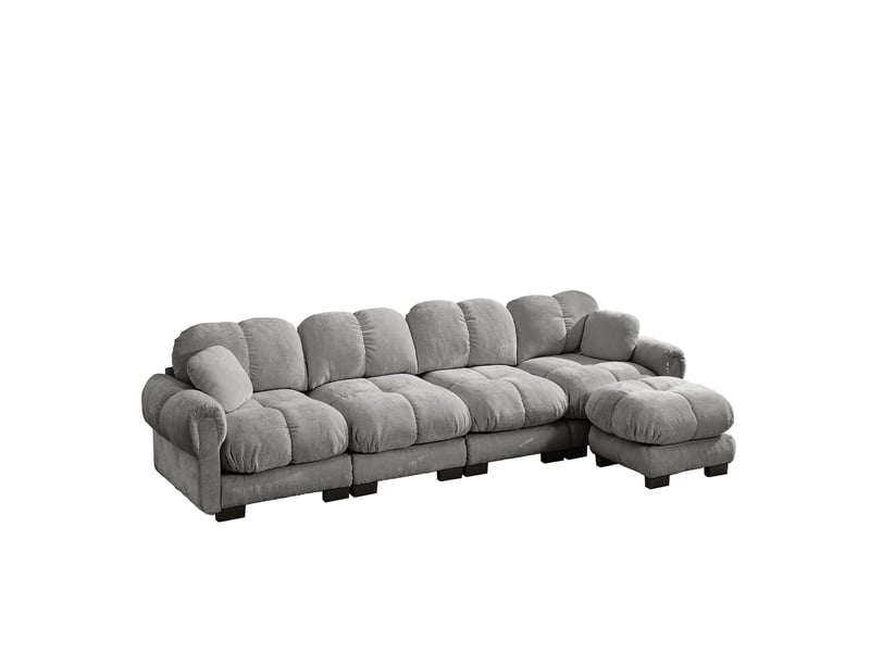  Canapé d'angle modulable 4 places modenvie en chenille avec pouf mobile, gris clair, 330 x 149 x 90 cm  - Conforama A