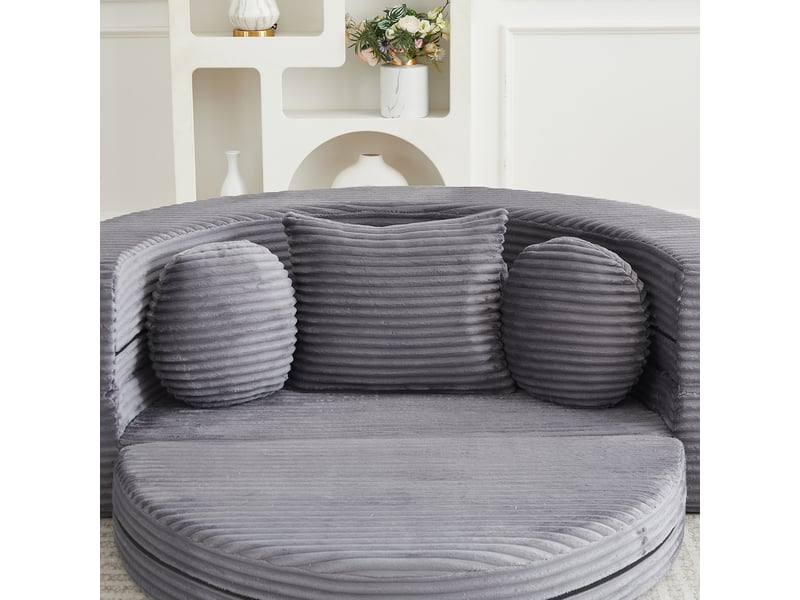 Canapé-Lit 4-en-1, Canapé Semi-Rond Convertible en Lit de Jour Rond, 2 Coussins Ronds et 1 Coussin Carré - Conforama E