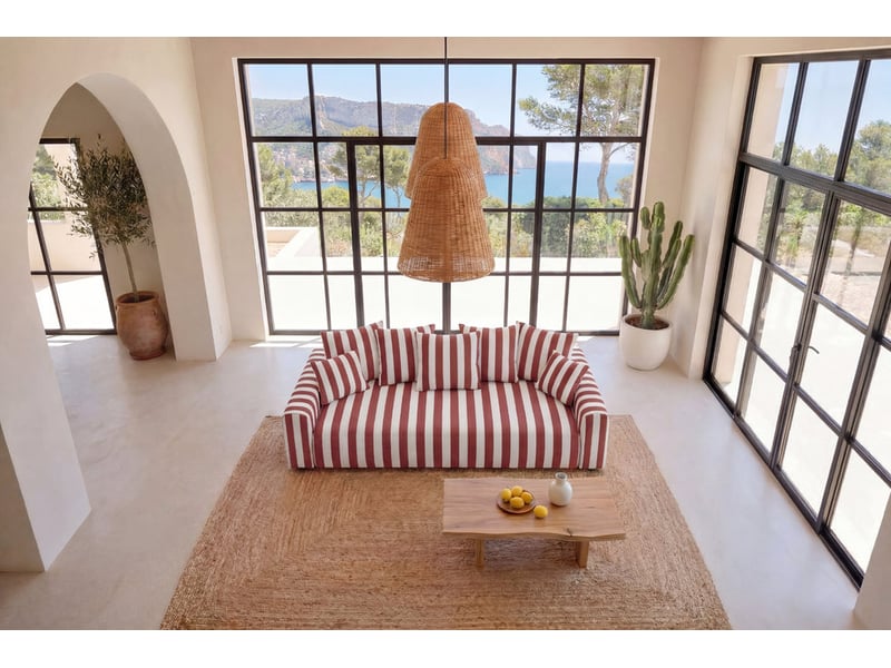 Oli - canapé droit convertible tissu rayé terracotta - Conforama D