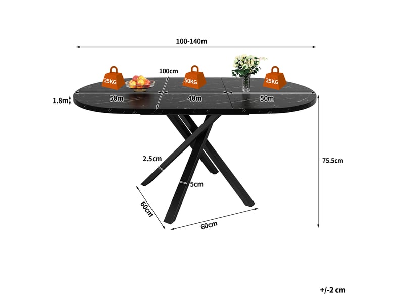  Ensemble repas 5 pièces avec table extensible 100 à 140cm et 4 chaises, pour 4 à 6 personnes, noir Bliss Lite - Conforama C