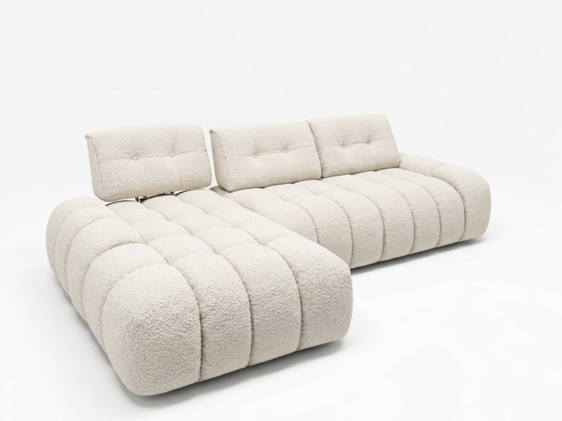 Bobochic canapé d'angle avec dossier avance recule apollon en tissu bouclette blanc angle gauche APOLLON - Conforama A