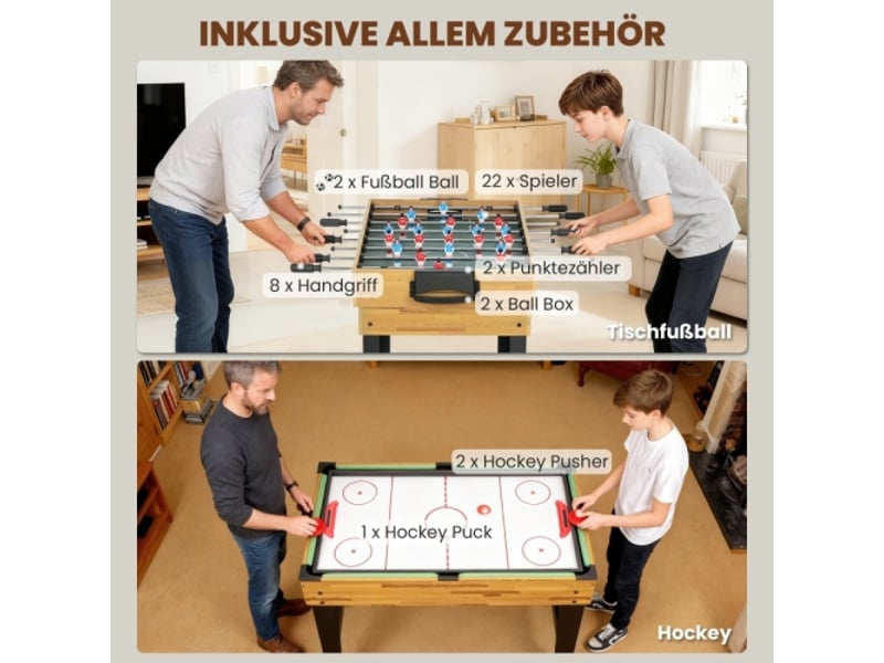 Table de jeu 13 en 1, baby-foot, échecs, billard, ping-pong, mdf et plastique, noyer - Conforama E