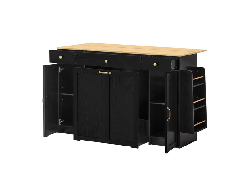  Desserte de cuisine 3 tiroirs 2 portes 136x65x90 cm en mdf noir et naturel  - Conforama E