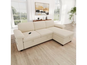 Canapé d'angle réversible convertible NECHE N653P7104A 4 places Velours côtelé beige avec coffre de rangement