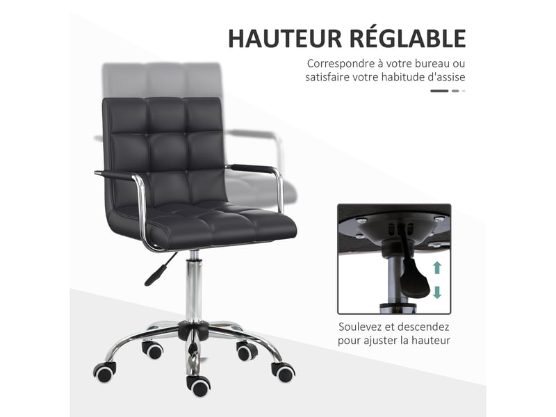  Chaise de bureau fauteuil manager pivotant hauteur réglable revêtement synthétique capitonné noir  - Conforama D