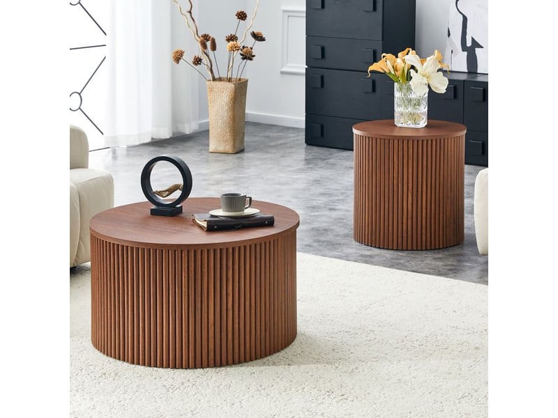  Tables basses gigognes - design colonne romaine - 2 pièces - rangement intégré - grain de noyer - mdf haute qualité marron - Conforama E
