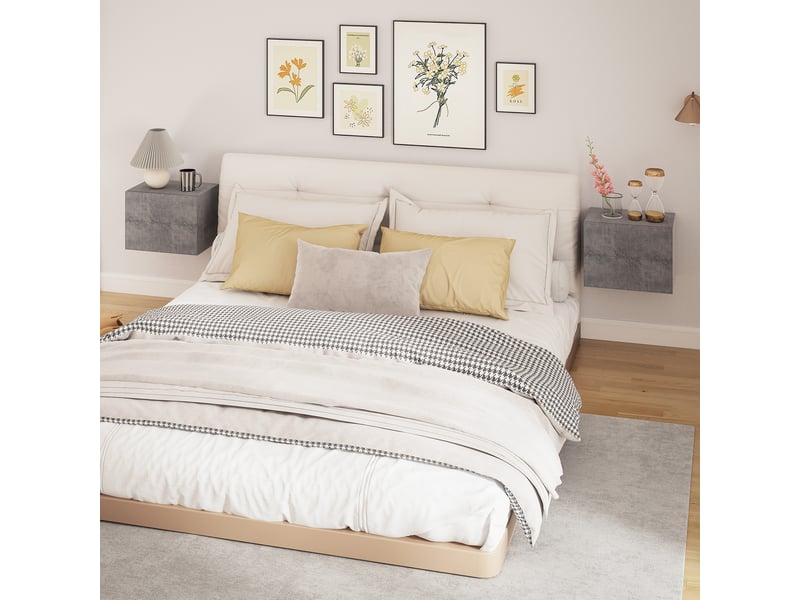  Ensemble de 2 tables de chevet suspendues modernes et peu encombrantes avec 2 tiroirs, 40 x 29 x 30 cm, gris ciment  - Conforama D