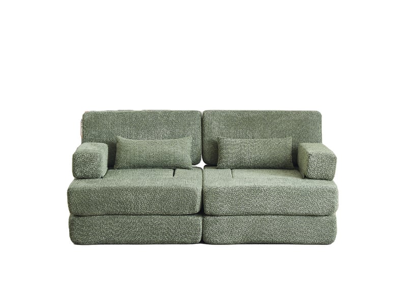 Canapé droit, canapé convertible 2 en 1, velours chenille, armature en fer, assise réglable pour salon, chambre ou bureau, 2 places, 80 x 90 x 182 cm, vert - Conforama A